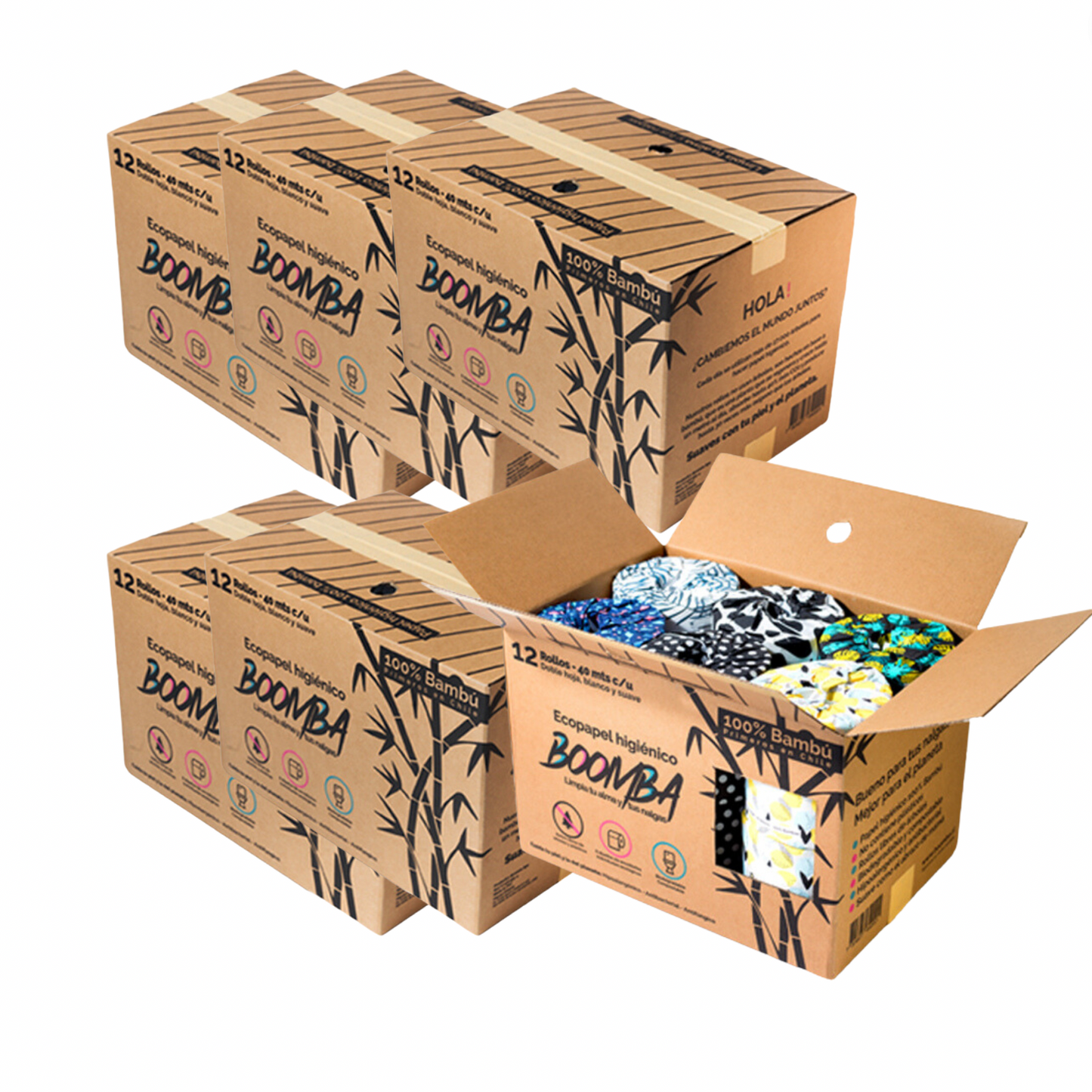 Caja maestra 6 cajas de 12 rollos de eco papel higiénico BOOMBA