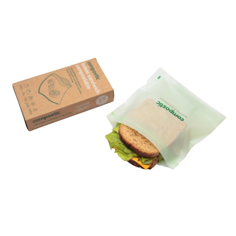 Compostic Caja de 12 unidades de Bolsas reutilizables con cierre sandwich compostables